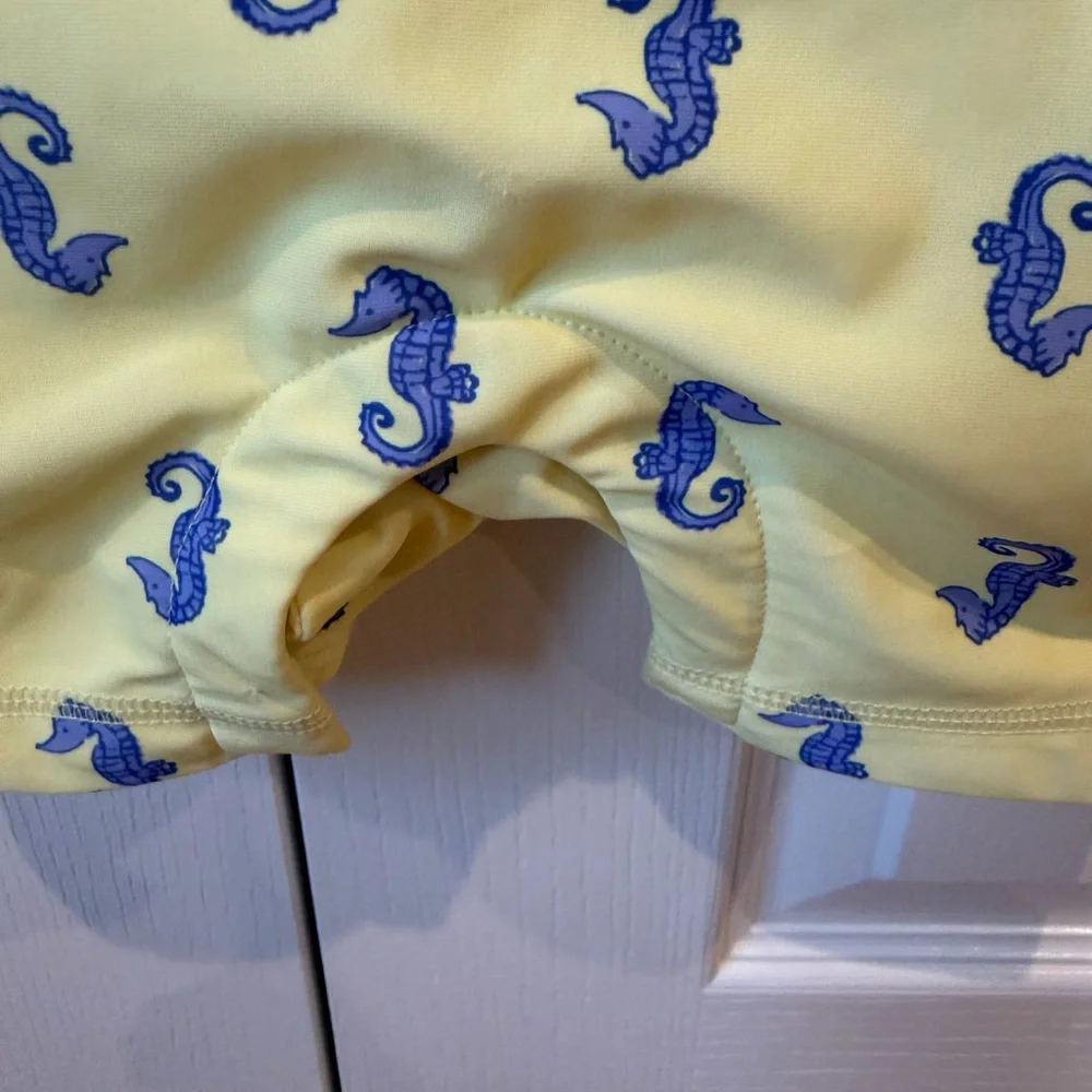 GAP Yellow Long-Sleeve Kids Swim Romper with Blue Seahorses